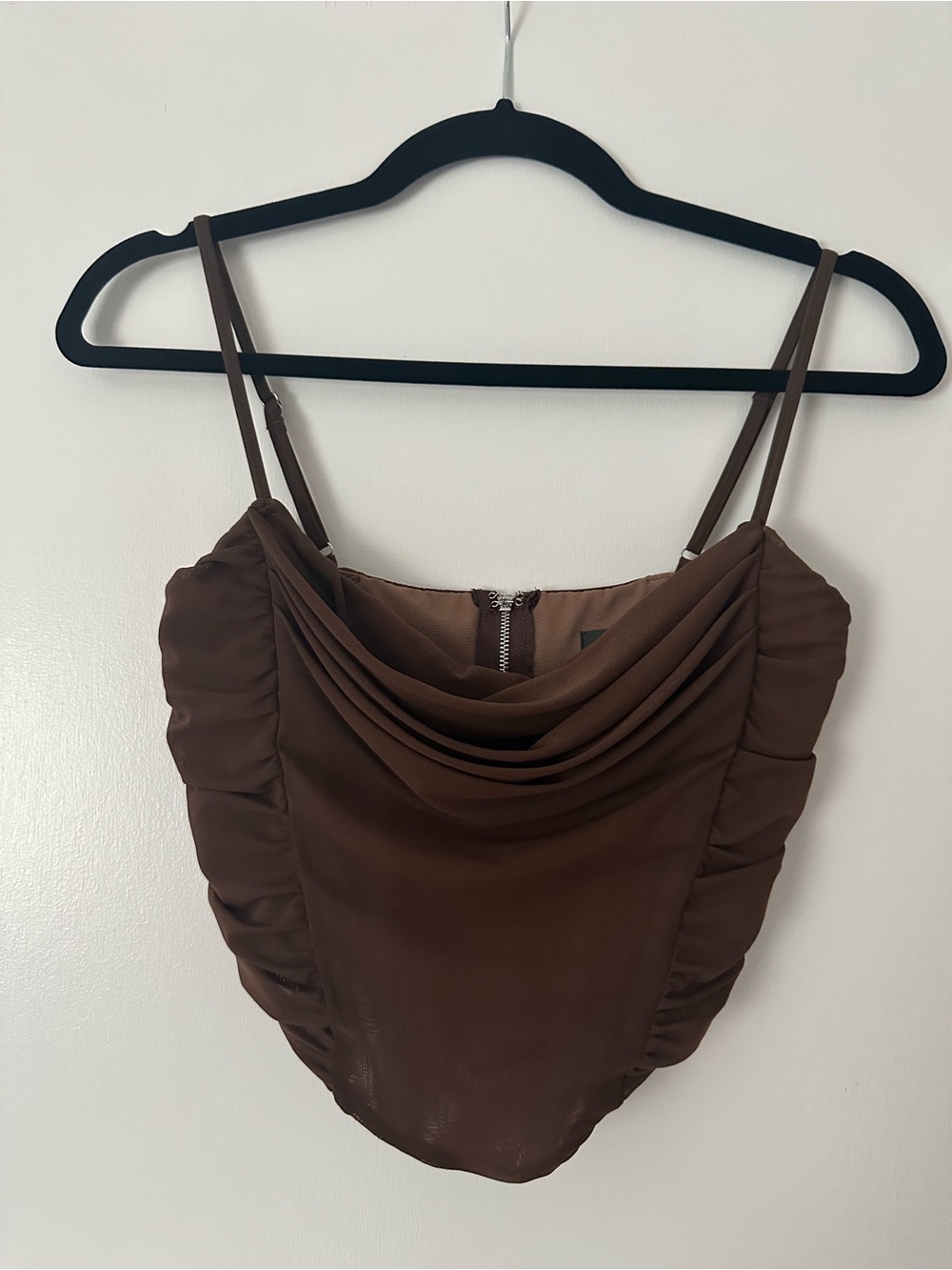 White Fox Boutique Brown Cowl Neck Ruched Corset
